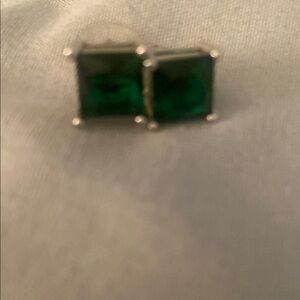 Green Silver Square-Cut Earrings